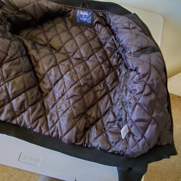 Han Ton Mens L Bomber Jacket Black Full Zip Insulated Quilted Flap Pockets - Picture 12 of 16